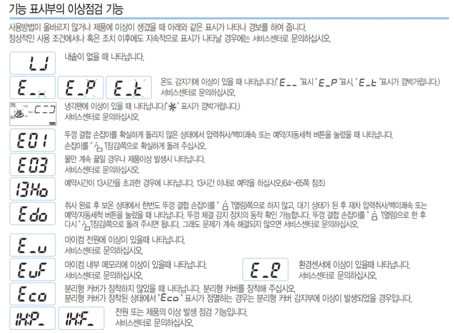 쿠쿠밥솥 에러코드 해결 방법