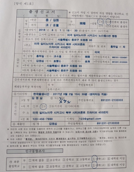 미국에서 출생한 아기 한국 출생 신고 방법